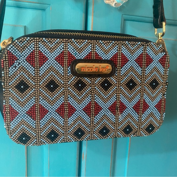Nicole Lee Camera Style Bag Colorful Detail Beading Chevron Boho Style Street - Picture 2 of 11
